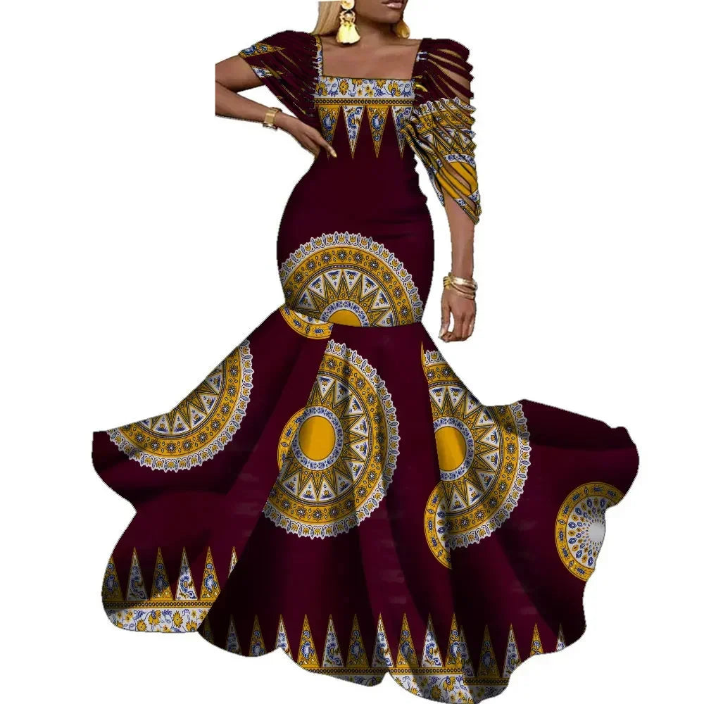 Stunning African Wax Print Dresses: Elevate Your Wedding Party Look with Elegant - Flexi Africa - Flexi Africa offers Free Delivery Worldwide - Vibrant African traditional clothing showcasing bold prints and intricate designs