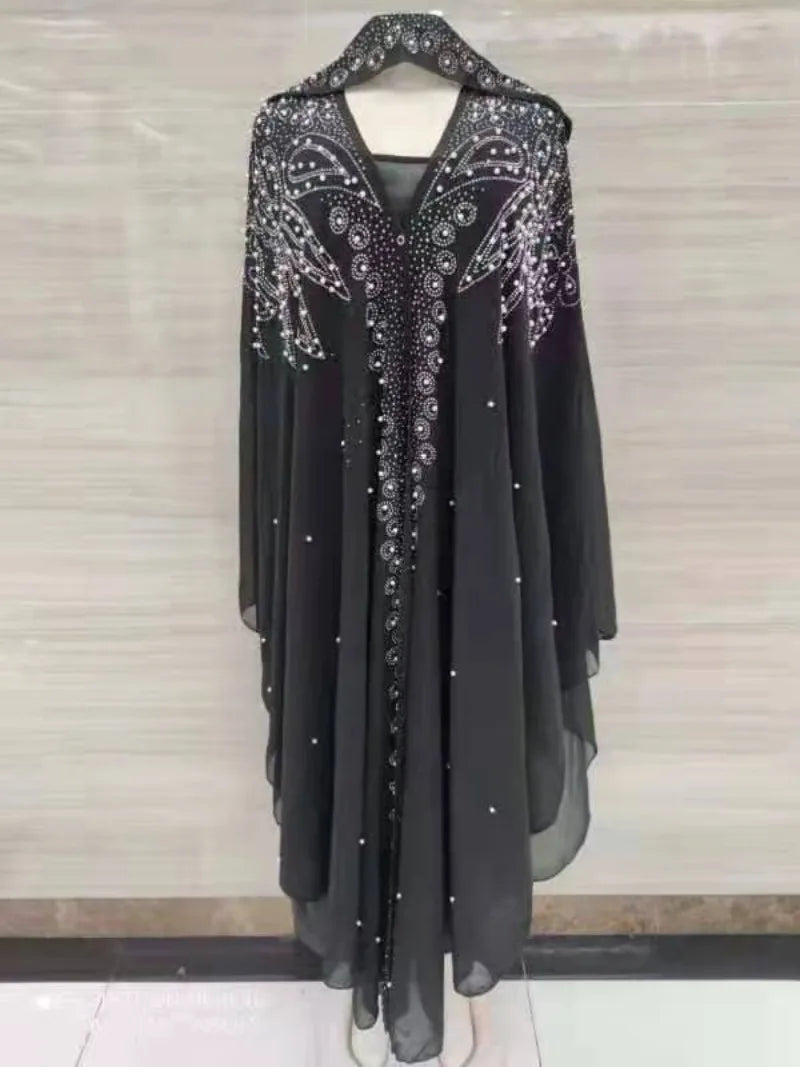 Ladies African Abaya Maxi Dress – Robe with Pearl Detailing, Traditional Dress - Free Delivery Worldwide only at Flexi Africa