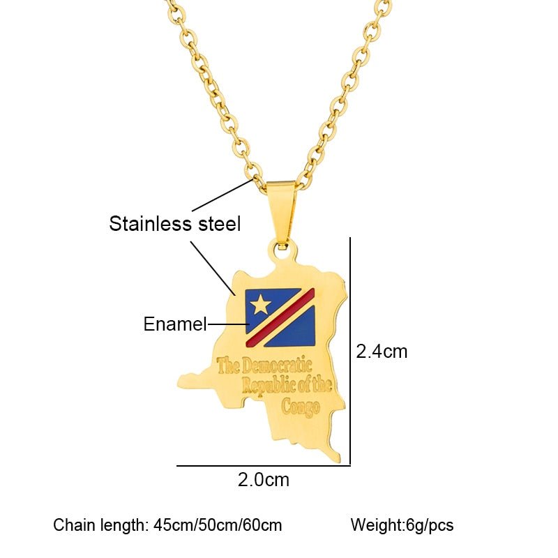 Africa Democratic Republic of the Congo Map Pendant Necklace Stainless Steel Unisex Congolese Ethnic - Flexi Africa - Flexi Africa offers Free Delivery Worldwide - Vibrant African traditional clothing showcasing bold prints and intricate designs
