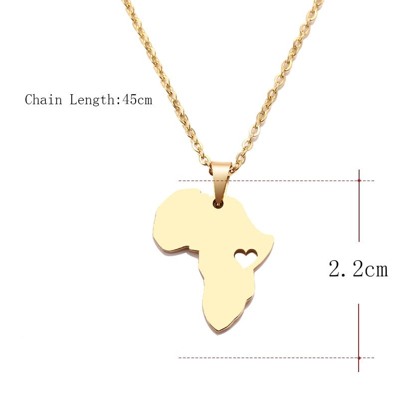 Africa Map Gold Pendant Necklace 45cm Stainless Steel Engagement Jewelry - Free Delivery Worldwide only at Flexi Africa