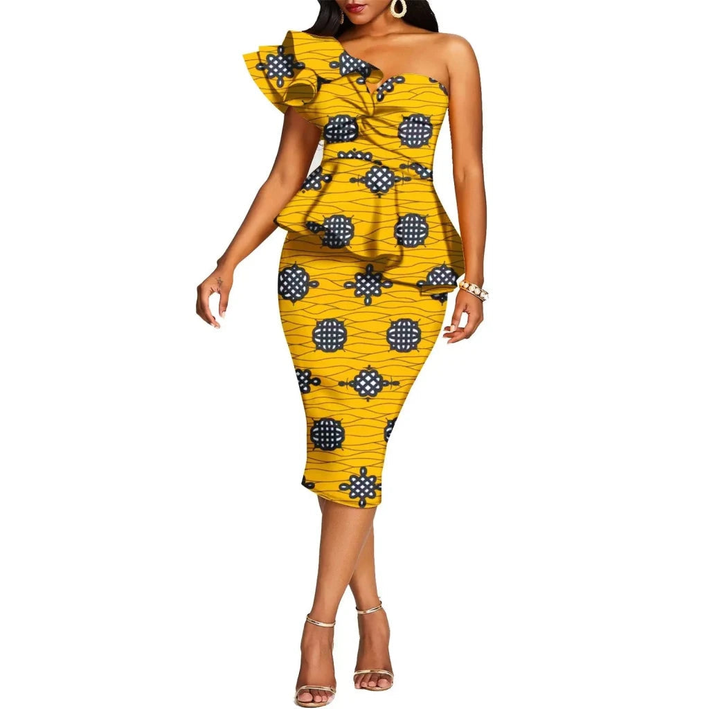 African 2 Piece Set for Women Crop Top + Print Skrit Set Ankara Clothing Dashiki Outfits Blouse Shirt Midi Skirt Casual S1926100 - Free Delivery Worldwide only at Flexi Africa