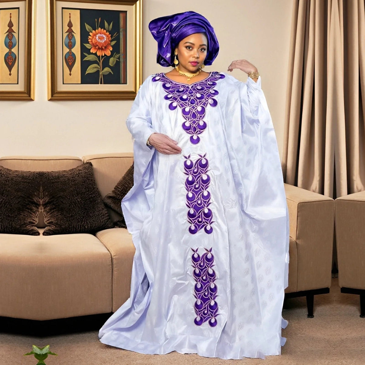 African Abaya Dress for Women – Embroidered Elegance Plus Size Church & Party Wear - Free Delivery only at Flexi Africa