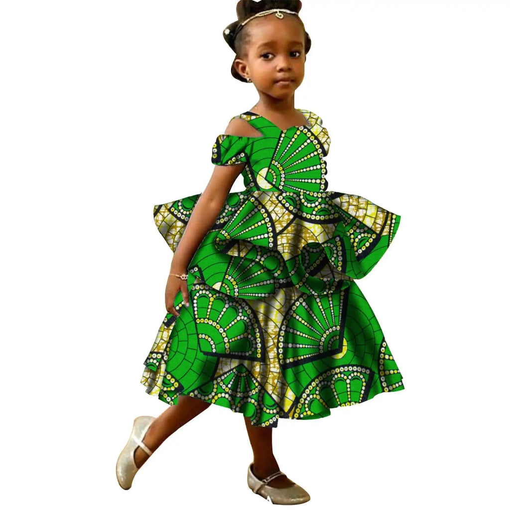 African Ankara Dress for Girls – Double - Layer Ruffles Bazin Riche Kids Party Dress - Free Delivery Worldwide only at Flexi Africa