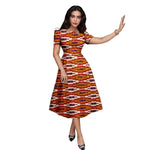 Buy African Print Collar Mid-Calf Dress – Short Sleeve Elegant Party & Casual Wear for only $56.54 at Flexi Africa!