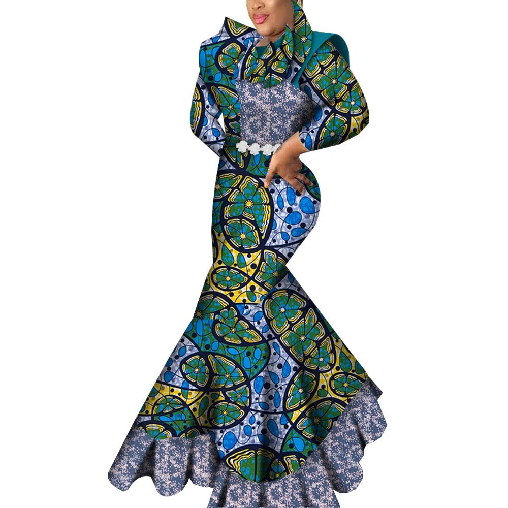 African Ankara Print Bodycon Dress for Women – Long Dashiki Evening Robe - Free Delivery Worldwide only at Flexi Africa
