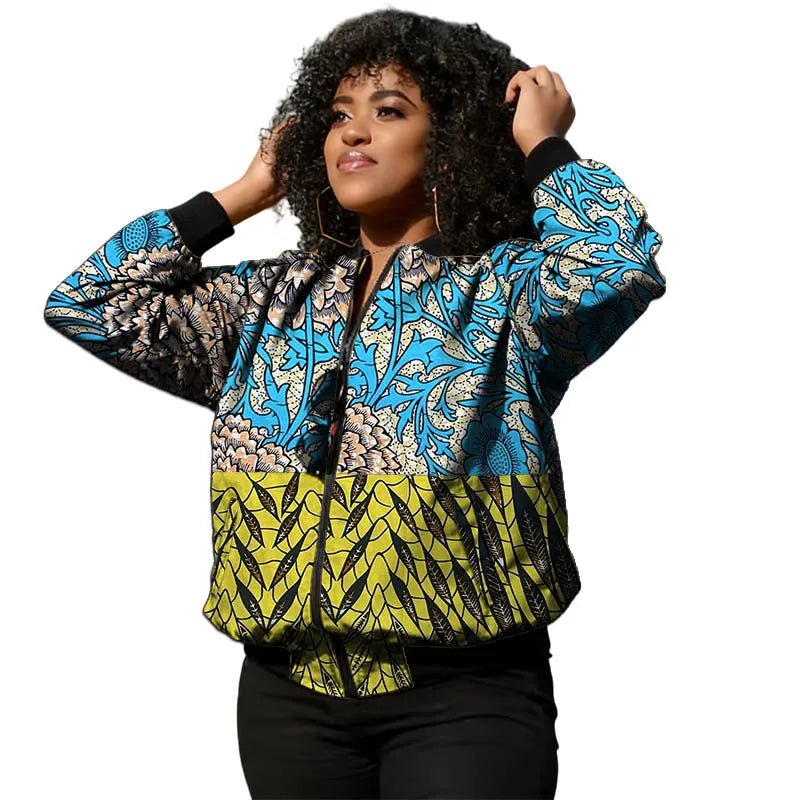 African Ankara Print Bomber Jacket for Women – Cotton Couture Zip - Up Jacket - Free Delivery Worldwide only at Flexi Africa