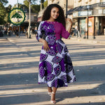 African Ankara Print Dress for Women – O - Neck Three - Quarter Sleeve Mid - Calf Dashiki Dress - Free Delivery Worldwide only at Flexi Africa