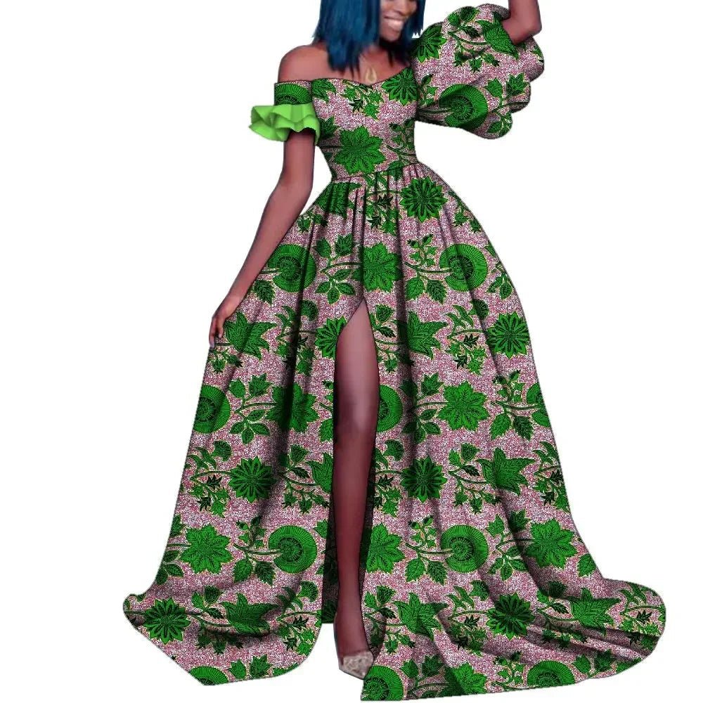 African Ankara Print Maxi Dress for Women – Dashiki Long Split Elegant Party Wear - Free Delivery Worldwide only at Flexi Africa
