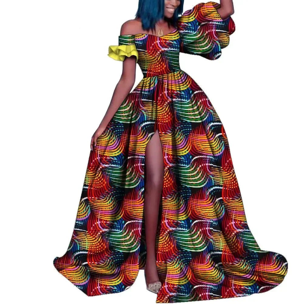 African Ankara Print Maxi Dress for Women – Dashiki Long Split Elegant Party Wear - Free Delivery Worldwide only at Flexi Africa