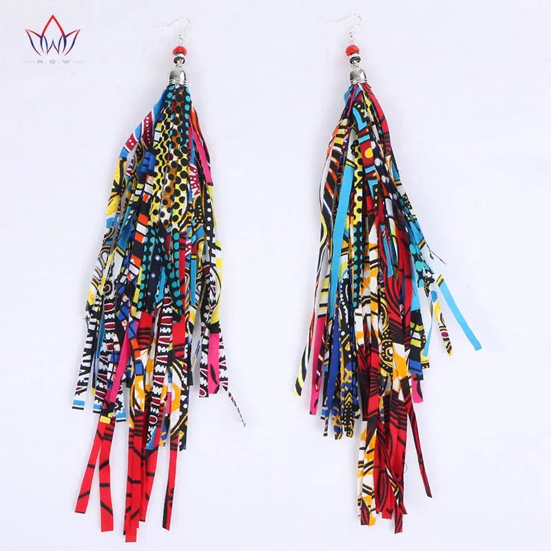 African Ankara Tassel Earrings – Handmade Boho Long Tribal Fabric Jewelry - Free Delivery Worldwide only at Flexi Africa