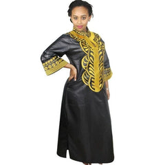 African Bazin Embroidery Long Dress Soft Material Traditional Clothing - Free Delivery Worldwide only at Flexi Africa