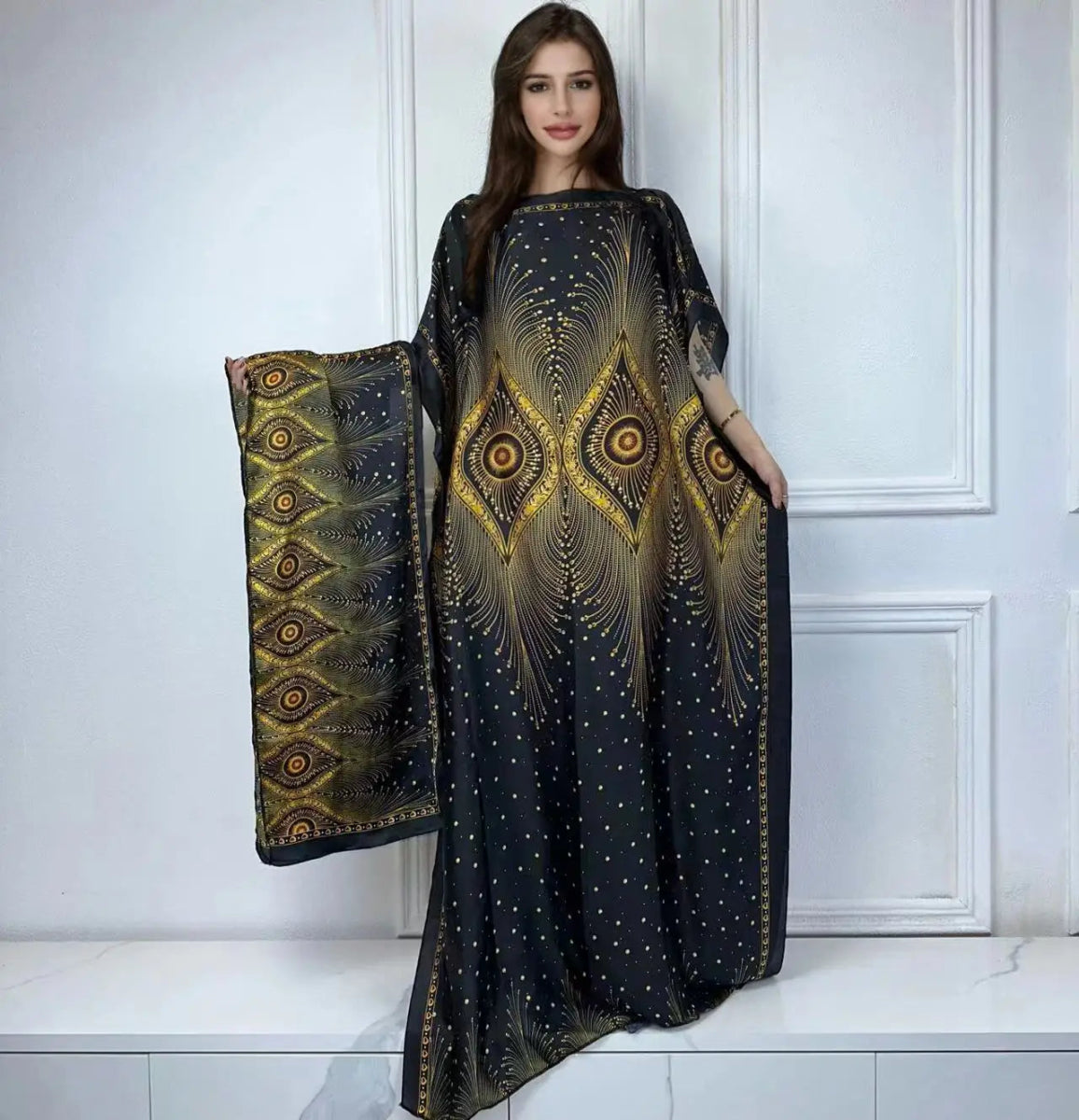 African Boho Summer Kaftan Dress – Printed Loose Fit with Belt, Beach & Holiday Wear - Free Delivery Worldwide