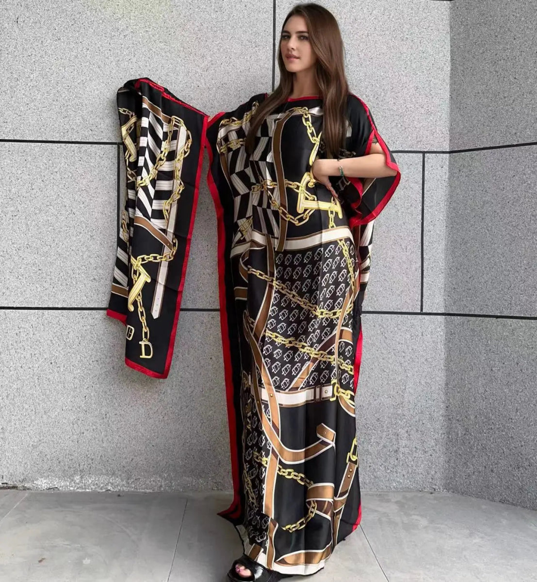 African Boho Summer Kaftan Dress – Printed Loose Fit with Belt, Beach & Holiday Wear - Free Delivery Worldwide