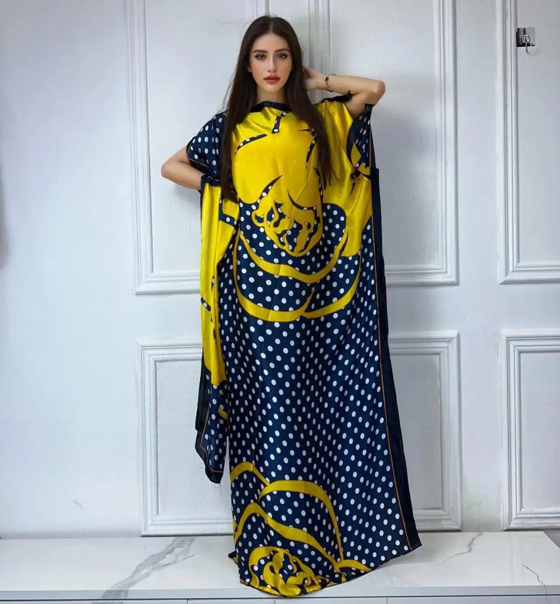African Boho Summer Kaftan Dress – Printed Loose Fit with Belt, Beach & Holiday Wear - Free Delivery Worldwide