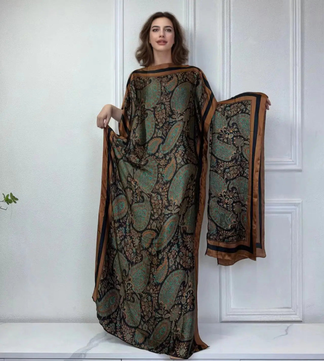 African Boho Summer Kaftan Dress – Printed Loose Fit with Belt, Beach & Holiday Wear - Free Delivery Worldwide