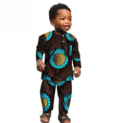 African Boys Cotton Clothes Wax Print Top and Pants Sets for Kids clothing - Flexi Africa offers Free Delivery Worldwide