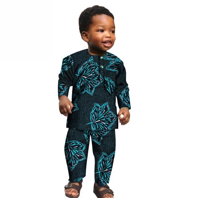 African Boys Cotton Clothes Wax Print Top and Pants Sets for Kids - Free Delivery Worldwide only at Flexi Africa