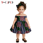 African Clothes for Kids Girls – Ankara Print Slash Neck Party Dress with Bow Headband - Free Delivery Worldwide only at Flexi Africa