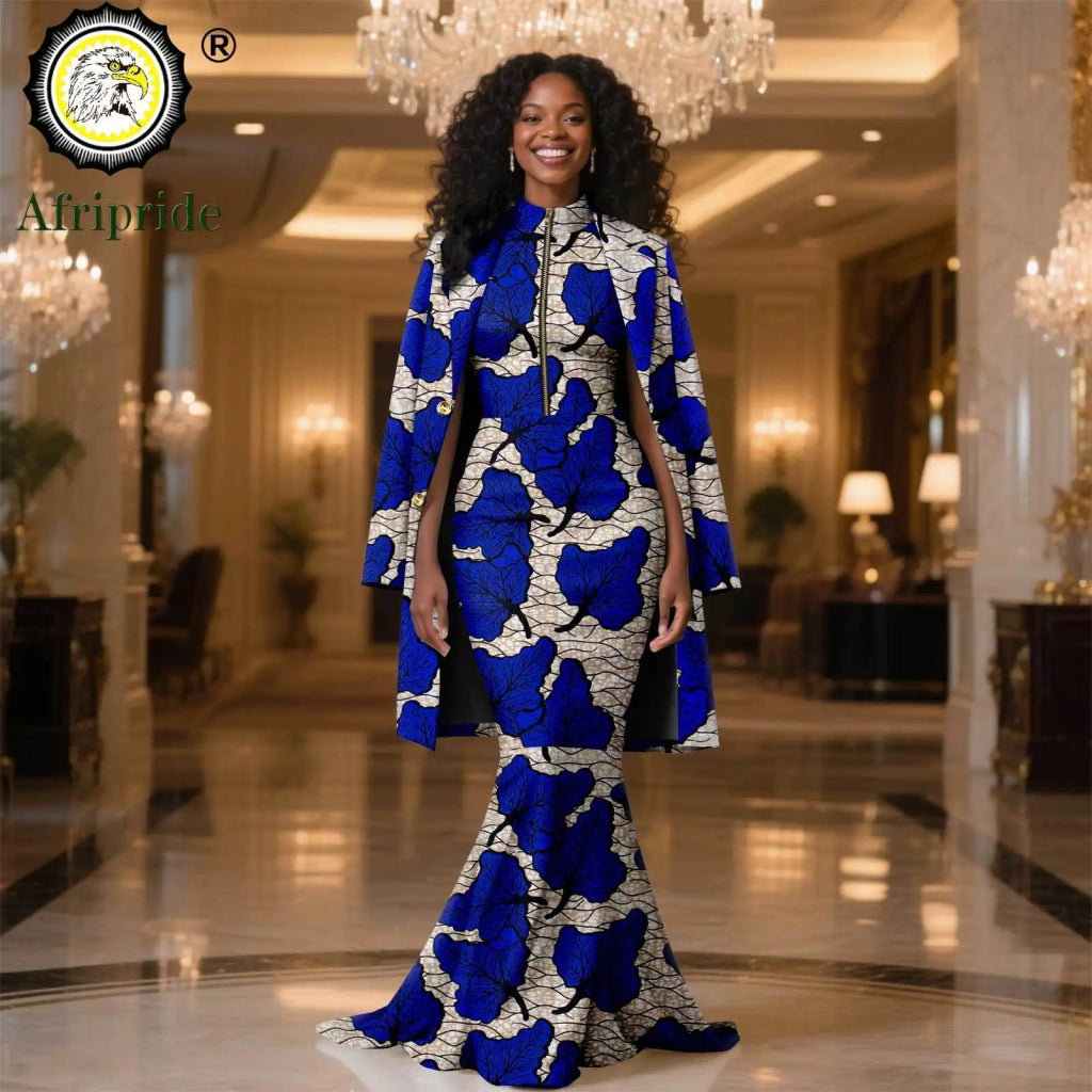 African Clothes for Women 2PC Set – Single Breasted Jacket and Zipper Maxi Dress Ankara Print Outfit - Free Delivery Worldwide only at Flexi Africa
