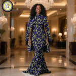 African Clothes for Women 2PC Set – Single Breasted Jacket and Zipper Maxi Dress Ankara Print Outfit - Free Delivery Worldwide only at Flexi Africa