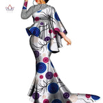 Buy African Bazin Riche Floral Printed 2PC Set – Irregular Bat Sleeve Top & Long Skirt Elegant Party Outfit for Women