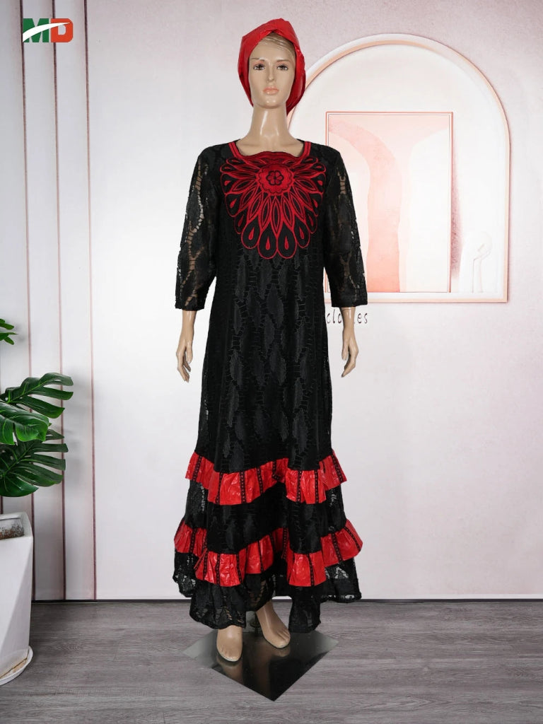 African Clothing for Women – Traditional Plus Size Floral Embroidered Dress - Free Delivery Worldwide only at Flexi Africa