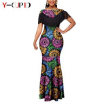 African Dashiki Bazin Riche Long Dress for Women – Slim Tassel Print Matching Couple Party Outfit - Free Delivery Worldwide only at Flexi Africa