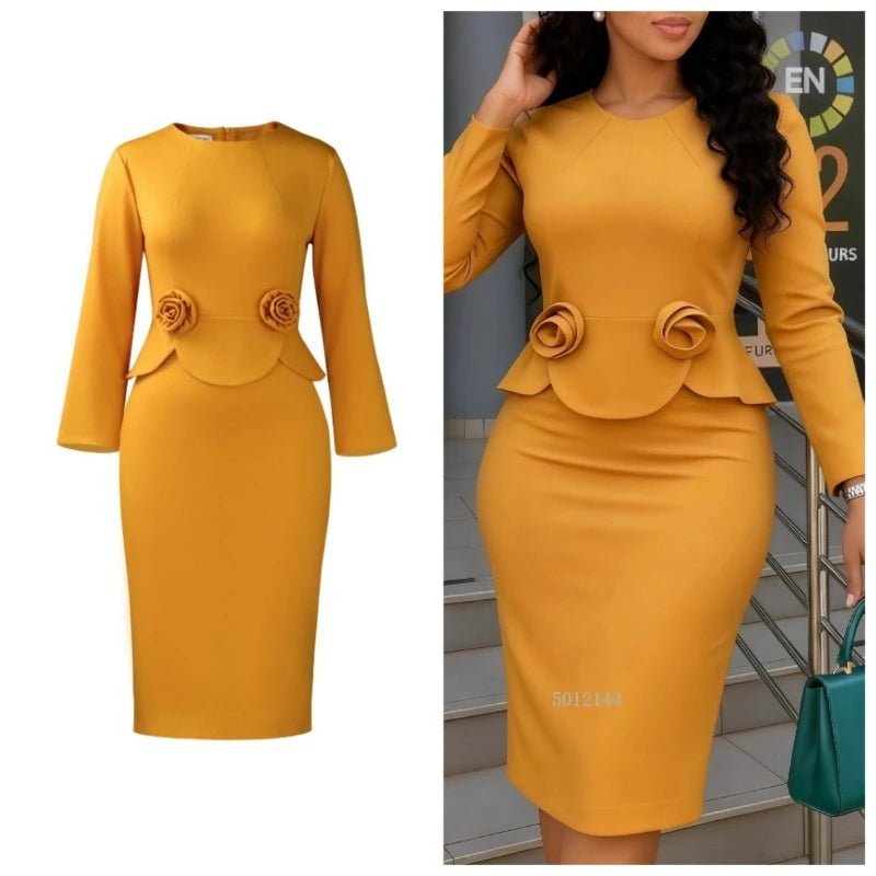 African Dashiki Midi Dress for Women – Elegant Autumn Winter Traditional Dress - Free Delivery Worldwide only at Flexi Africa