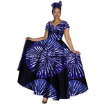 African Dashiki Women’s Maxi Dress – Ankara Print V - Neck Long Dress with Head Scarf - Free Delivery Worldwide only at Flexi Africa