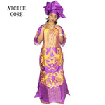 African Dress For Woman Bazin Riche Embroidery Design Floor Length Dress With Scarf - Free Delivery Worldwide only at Flexi Africa