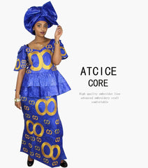 African Dress For Women Bazin Riche Embroidery Design Top Wrapper With Scarf - Free Delivery Worldwide only at Flexi Africa