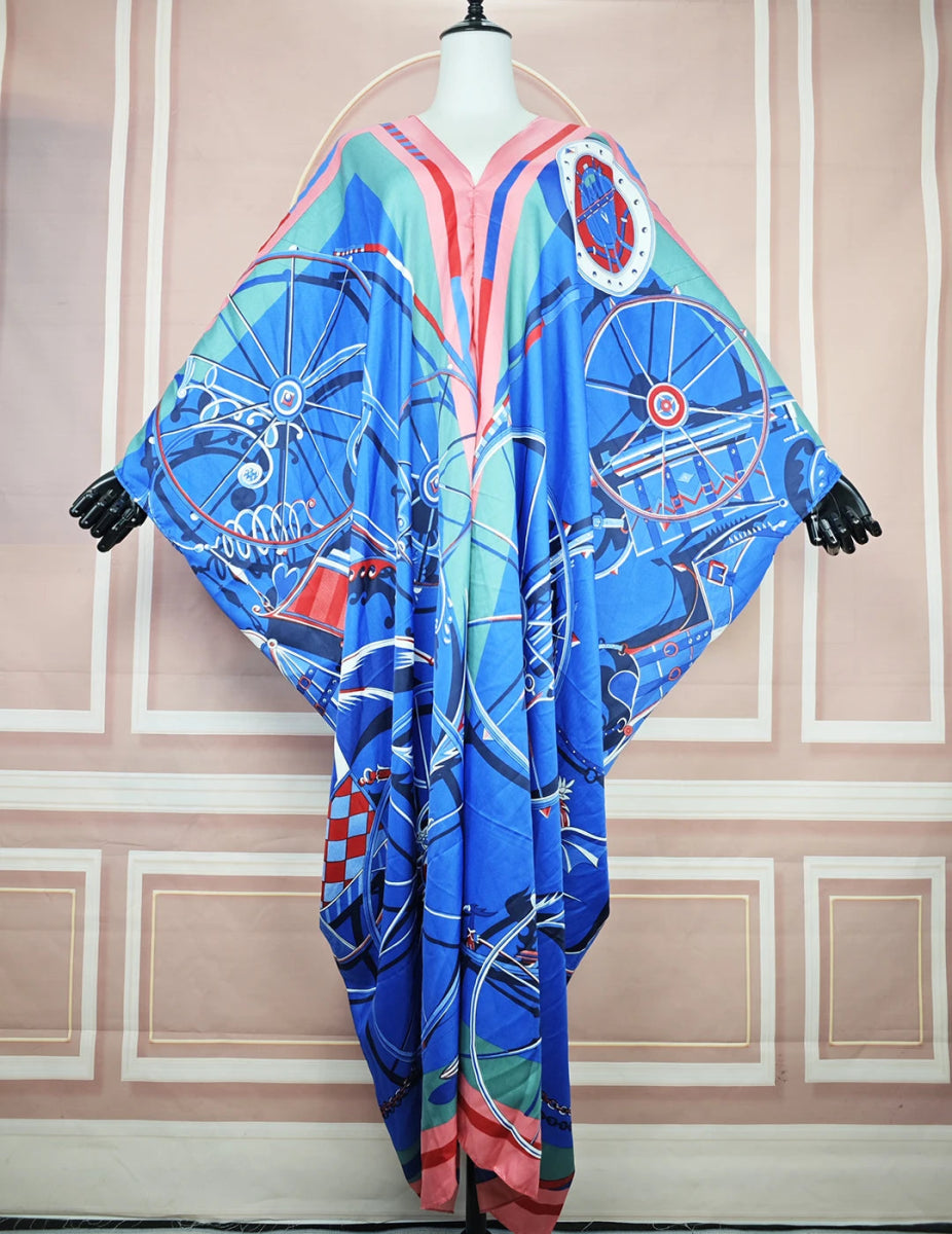 African Dresses For Women Fashion Floral Summer Loose Silk Printed Kaftan Lady Ramadan Robe - Free Delivery Worldwide
