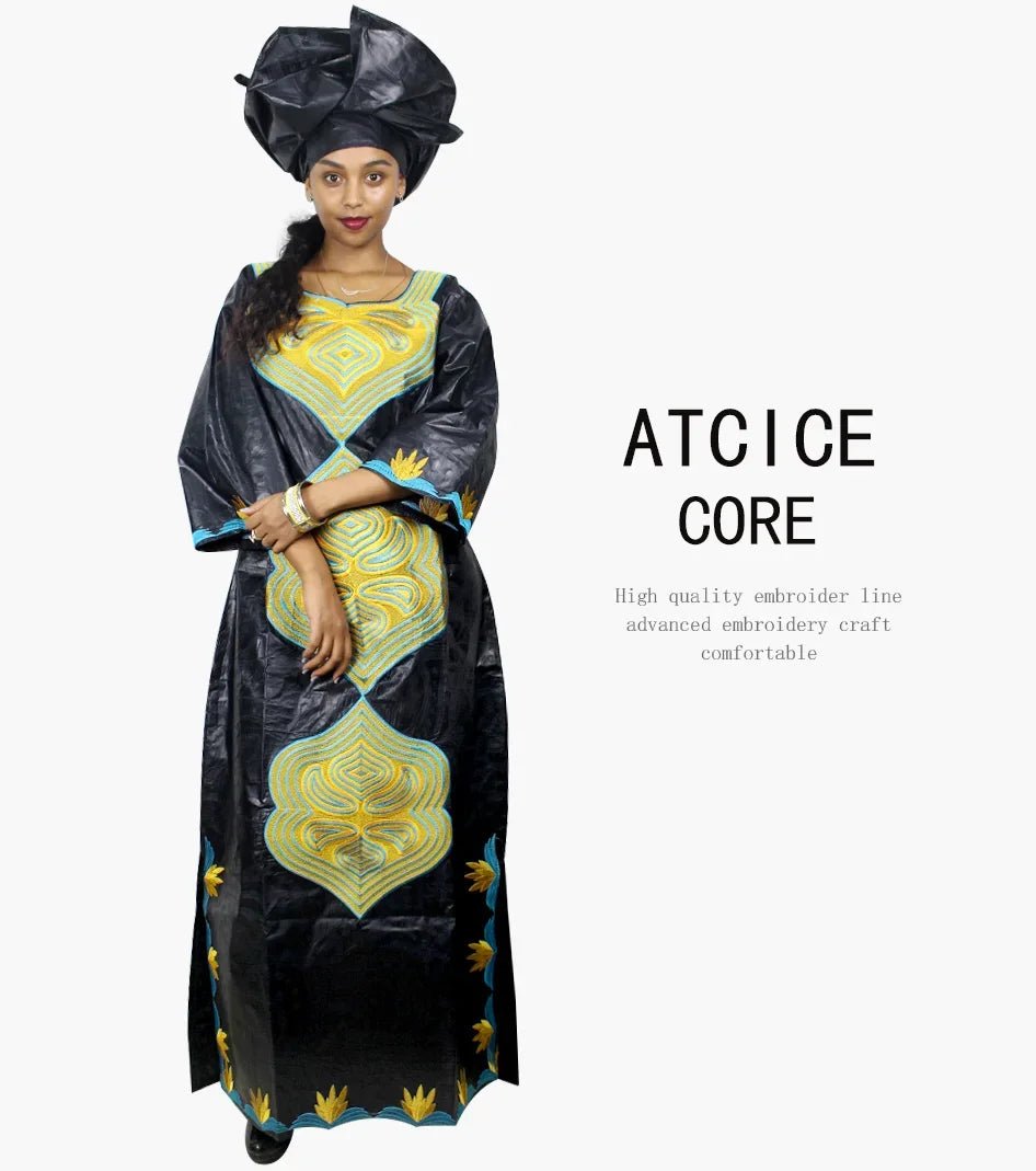 African Dresses For Women 3/4 Sleeve Plus Size Dress With Scarf - Free Delivery Worldwide only at Flexi Africa