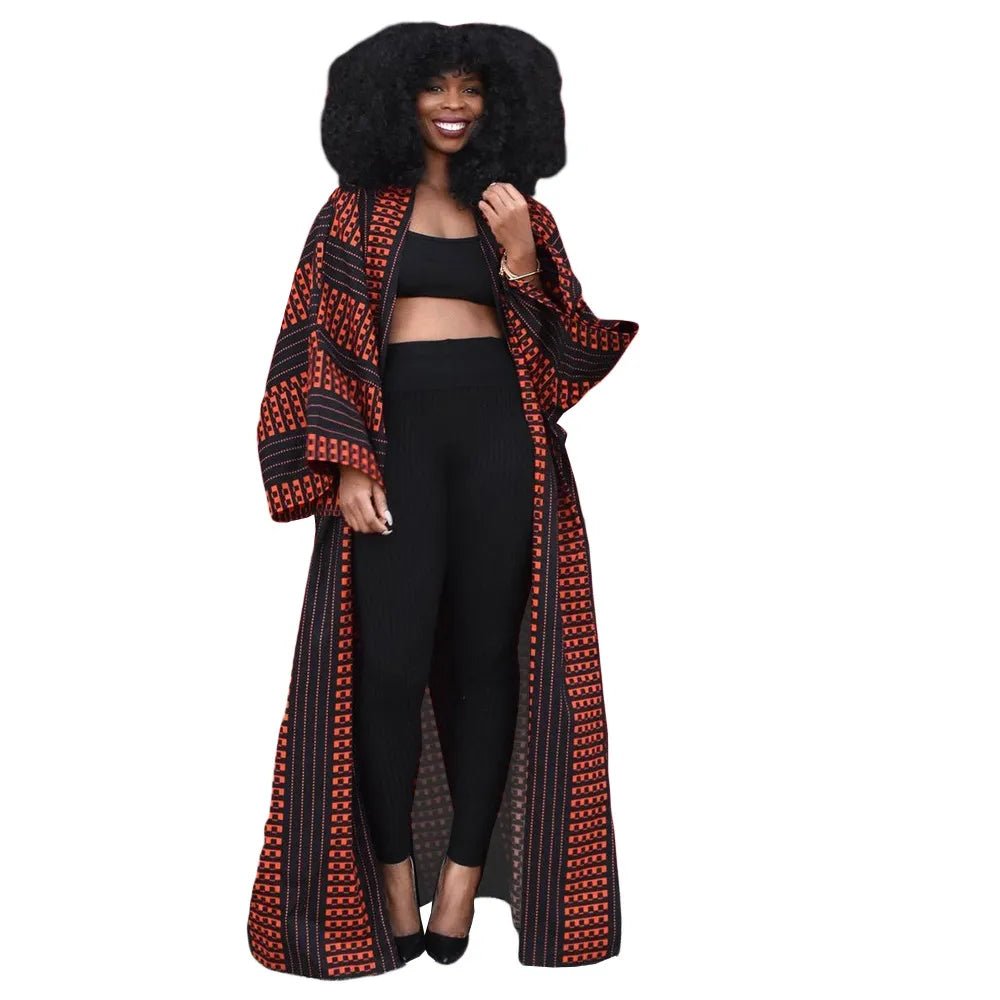 African Dresses for Women African Ethnic Print Loose Long Trench Coat Streetwear Dashiki African Clothes - Flexi Africa - Flexi Africa offers Free Delivery Worldwide - Vibrant African traditional clothing showcasing bold prints and intricate designs