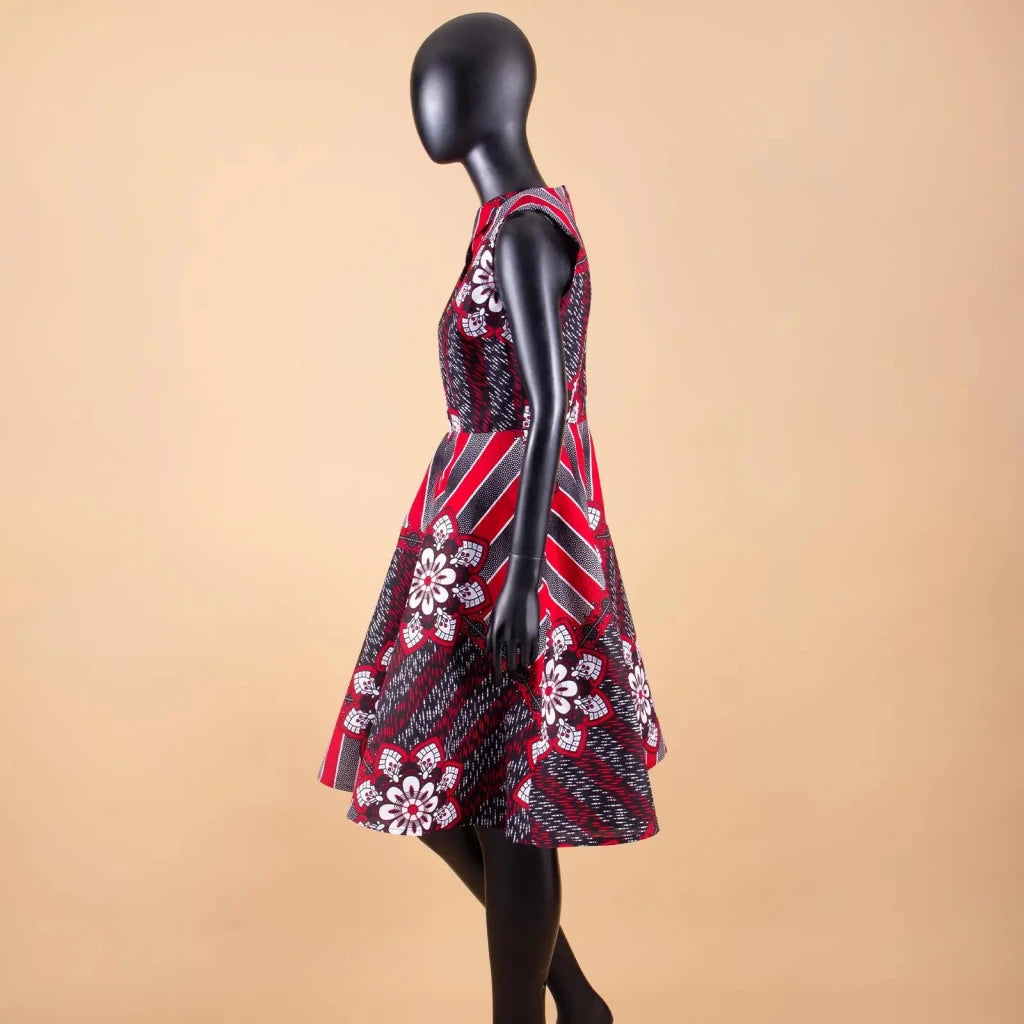 African Dresses for Women Match Print Bow Tie V - Neck Sleeve African Clothes Ankara Print Outfits Plus Size Bazin Riche S2025041 - Free Delivery Worldwide only at Flexi Africa