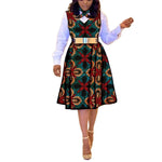 African Dresses for Women Match Print Bow Tie V - Neck Sleeve African Clothes Ankara Print Outfits Plus Size Bazin Riche S2025041 - Free Delivery Worldwide only at Flexi Africa