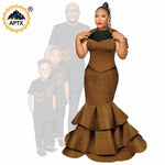African Family Matching Outfits – Dashiki Women’s Long Mermaid Dress with Men & Boys Shirt and Pant Sets, - Free Delivery Worldwide only at Flexi Africa