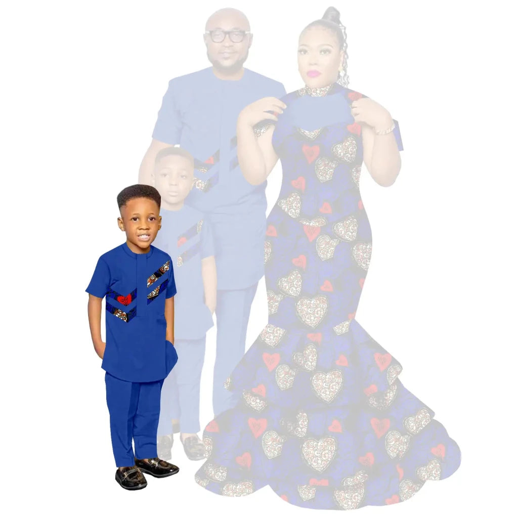 African Family Matching Outfits – Dashiki Women’s Long Mermaid Dress with Men & Boys Shirt and Pant Sets, - Free Delivery Worldwide only at Flexi Africa