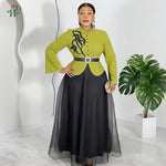 African Fashion Plus Size Long Sleeve Dress – Elegant Gauze Gown for Weddings and Daily Wear - Free Delivery Worldwide only at Flexi Africa
