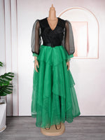 African Fashion Plus Size Long Sleeve Dress – Elegant Gauze Gown for Weddings and Daily Wear - Free Delivery Worldwide only at Flexi Africa