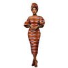 African Heritage Dress – Slim Fit Dashiki Gown with Puff Sleeves and Headwrap - Free Delivery Worldwide only at Flexi Africa