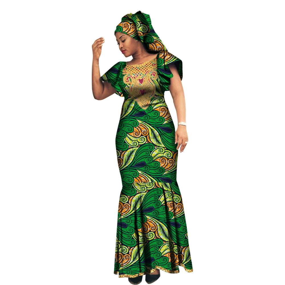 African Luxury Ankara Gown – Stylish Bodycon Maxi Dress for Party, Wedding, and Formal Events - Free Delivery Worldwide