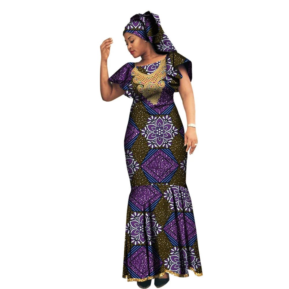 African Luxury Ankara Gown – Stylish Bodycon Maxi Dress for Party, Wedding, and Formal Events - Free Delivery Worldwide