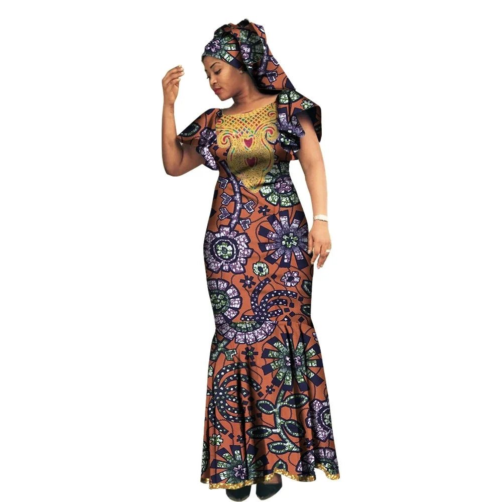 African Luxury Ankara Gown – Stylish Bodycon Maxi Dress for Party, Wedding, and Formal Events - Free Delivery Worldwide only at Flexi Africa
