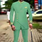 African Men’s Slim - Fit Suit Set – Double - Breasted Embroidered Blazer & Matching Trousers, Full - Sleeve Formal Business Attire - Free Delivery Worldwide only at Flexi Africa