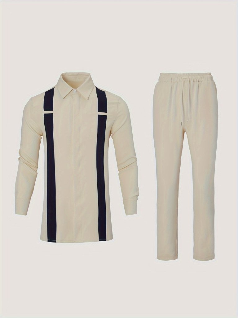 African Men’s Stripe Pattern Outfit Set – Long Sleeve Cultural Robe & Matching Drawstring Pants - Free Delivery Worldwide only at Flexi Africa