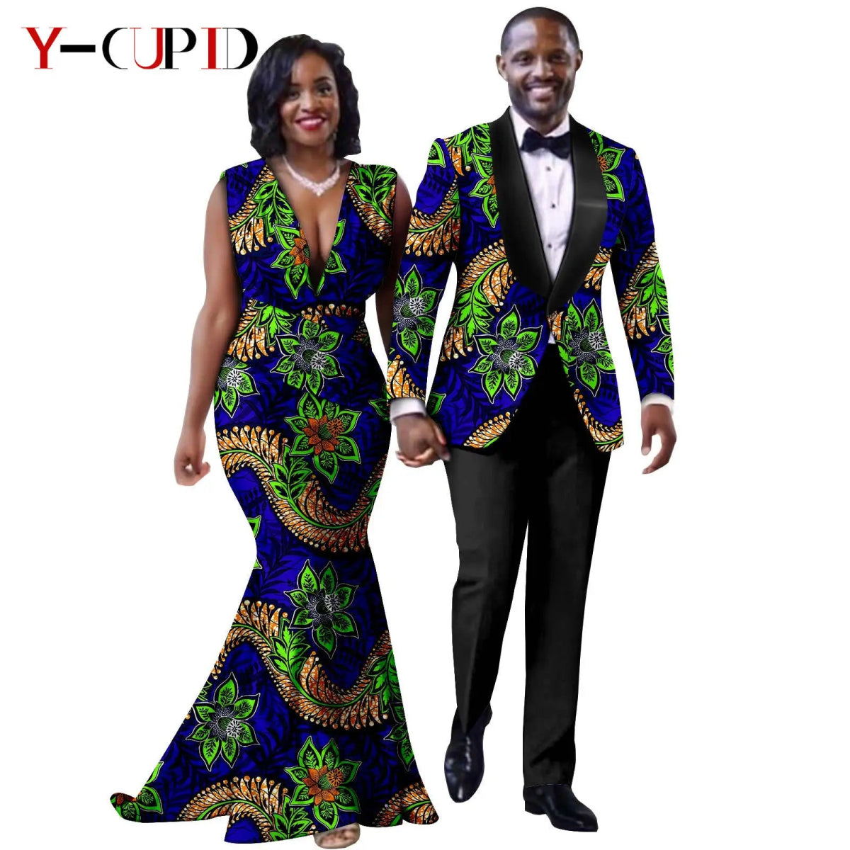 African Mermaid Dress & Matching Men’s Suit Set – Dashiki Couple Outfit for Weddings and Special Events - Free Delivery Worldwide only at Flexi Africa