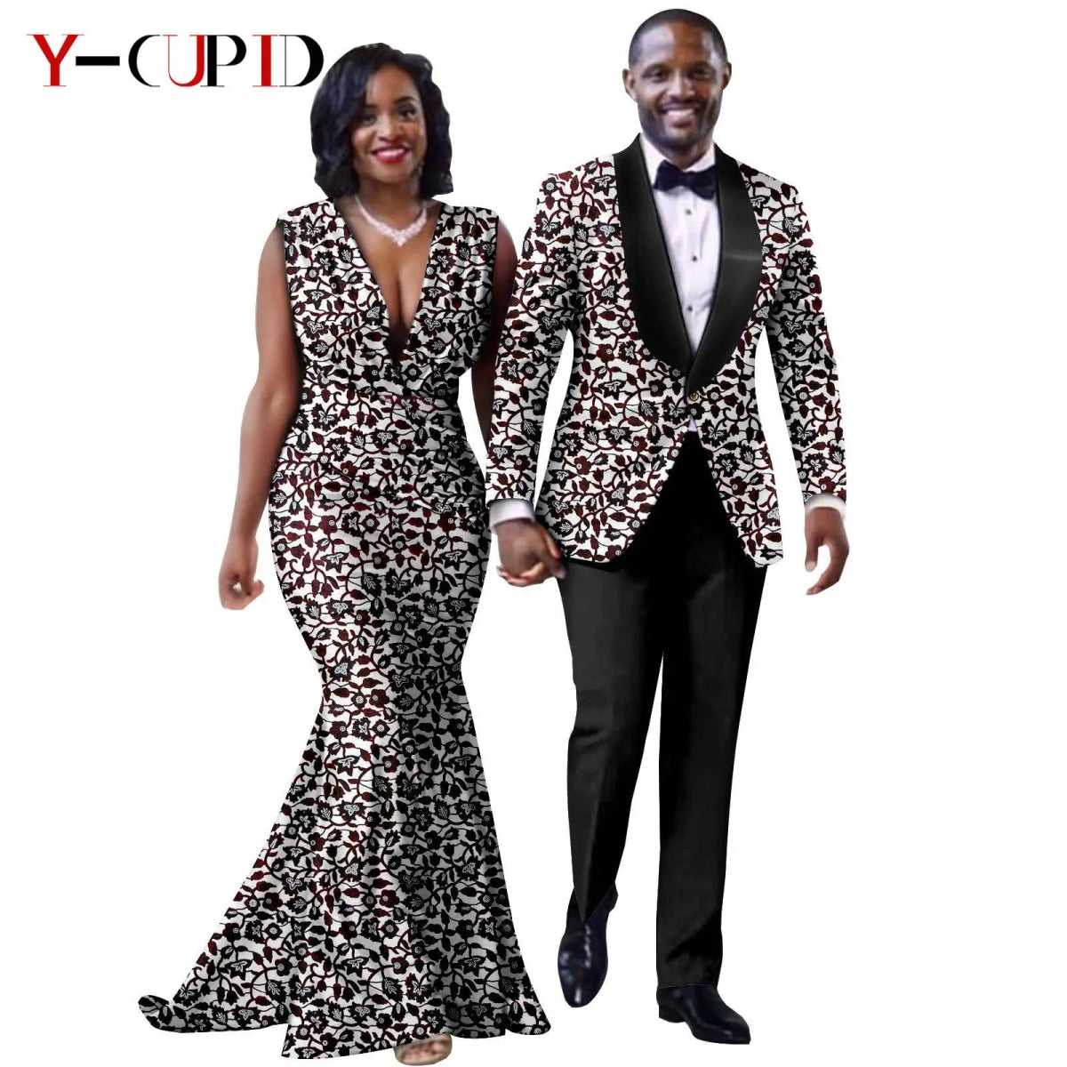African Mermaid Dress & Matching Men’s Suit Set – Dashiki Couple Outfit for Weddings and Special Events - Free Delivery Worldwide only at Flexi Africa