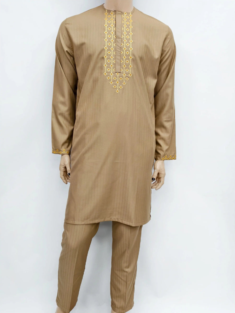 African Muslim Islamic Men's Modern Fashion Prayer Eid Robe Long Sleeve Round Neck Embroidered Arabian Jubba Thobe Clothing - Free Delivery Worldwide only at Flexi Africa