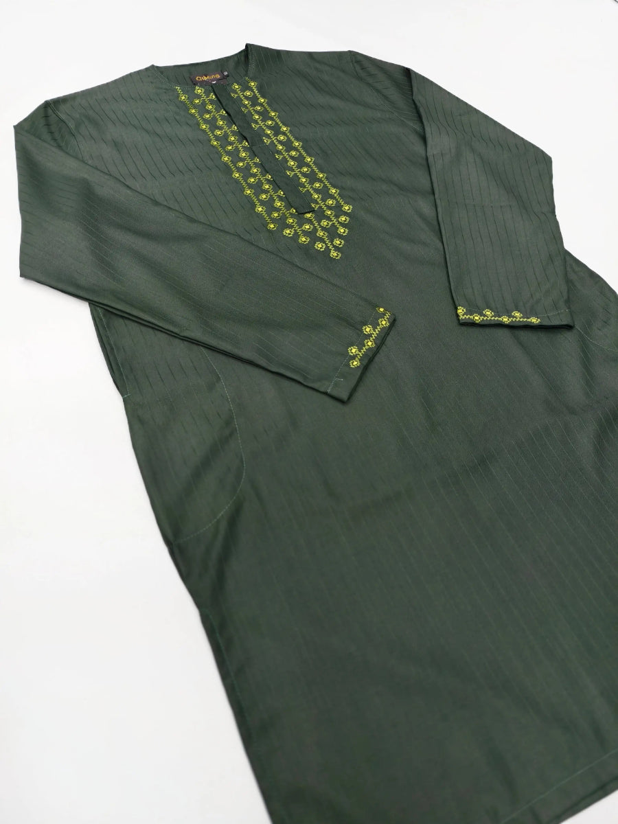 African Muslim Islamic Men's Modern Fashion Prayer Eid Robe Long Sleeve Round Neck Embroidered Arabian Jubba Thobe Clothing - Free Delivery Worldwide only at Flexi Africa